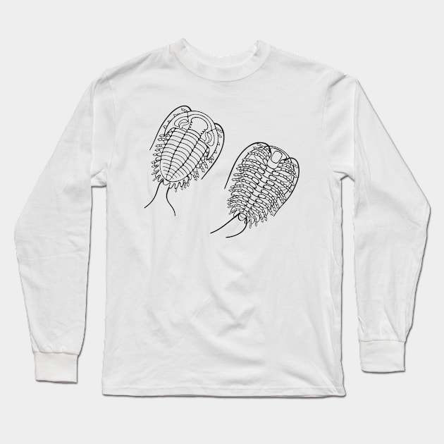 Line Drawing of Phacopid Trilobite Long Sleeve T-Shirt by taylorcustom